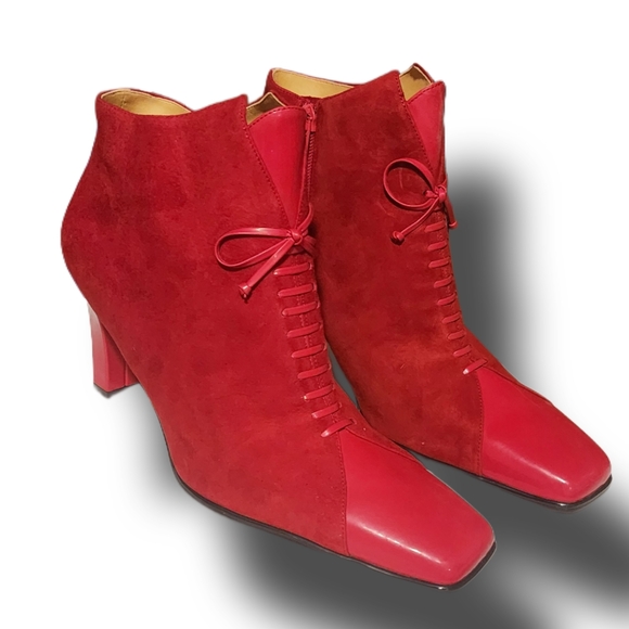 Bellini Shoes Elegant Womens Deep Red Lace Up Vintage Suede Sz 10 Square Toe - Picture 1 of 6